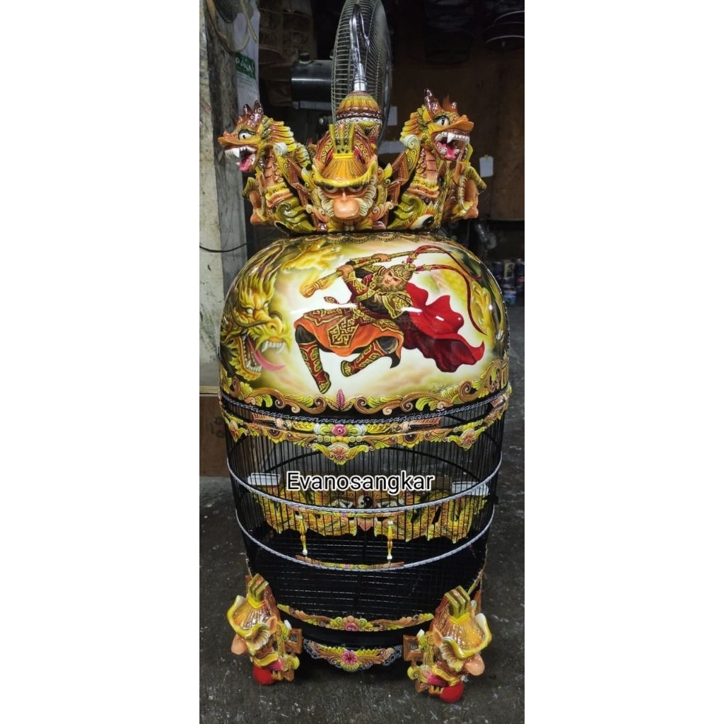SANGKAR BURUNG PERKUTUT MAHKOTA SUPER PREMIUM UKIR TIMBUL DEMPUL ALFAGLOSS