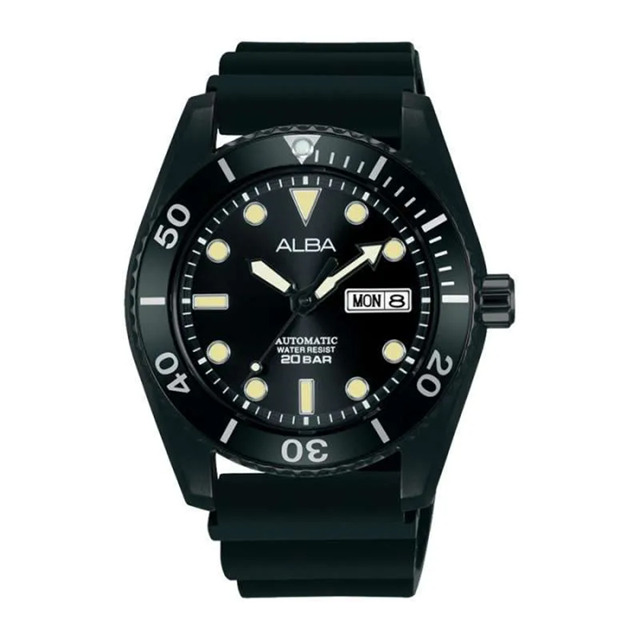 Alba Mechanical AL4297X1 Automatic Men Black Dial Black Silicone - Jam Tangan Alba Original