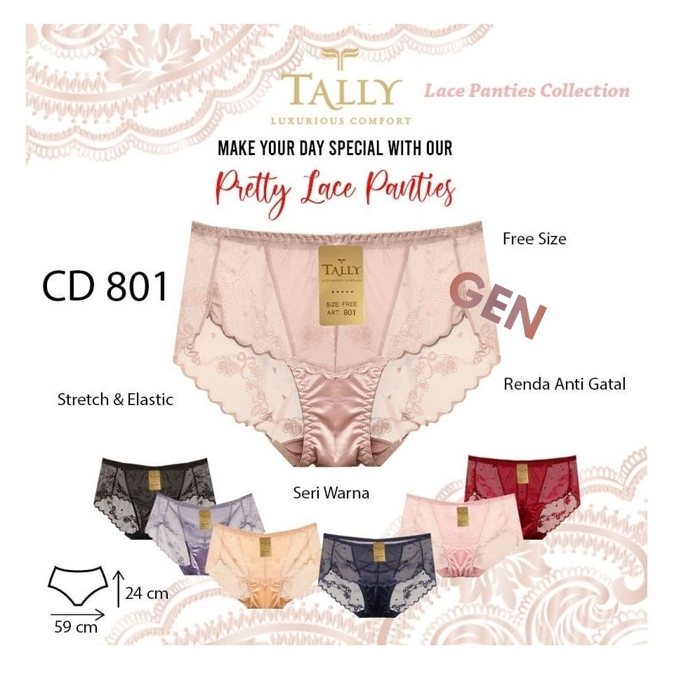 Celana Dalam Tally 801 | Lace Brokat Model Transparan Lingerie | Free Size Fit to XL