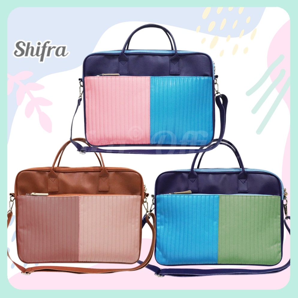 KODE G36E Shifra Tas Laptop Selempang Tali Panjang Kantong Embossed Kombinasi Dua Warna Blue Mint Cr