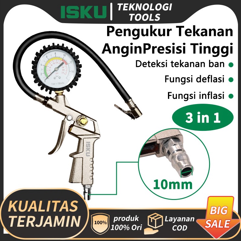 KODE B45L ISKU Tire Inflator 3 In 1 Alat Isi Ukur Angin Tire Pressure Gauge Inflator