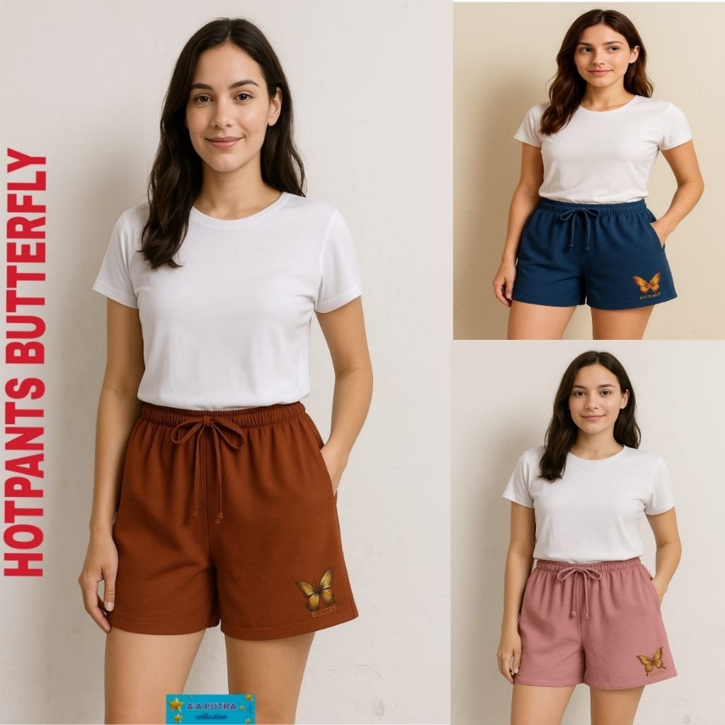 PAKET 3PCS Hotpants butterfly trending tali serut cringkele airflow celana pendek wanita uniqlo