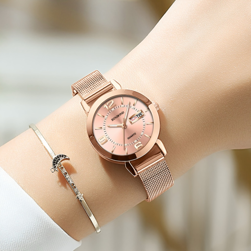 BINBOND Jam Tangan Wanita Original 100% Stainless Mesh Belt Anti Air Beauty Fashion Woman Watch