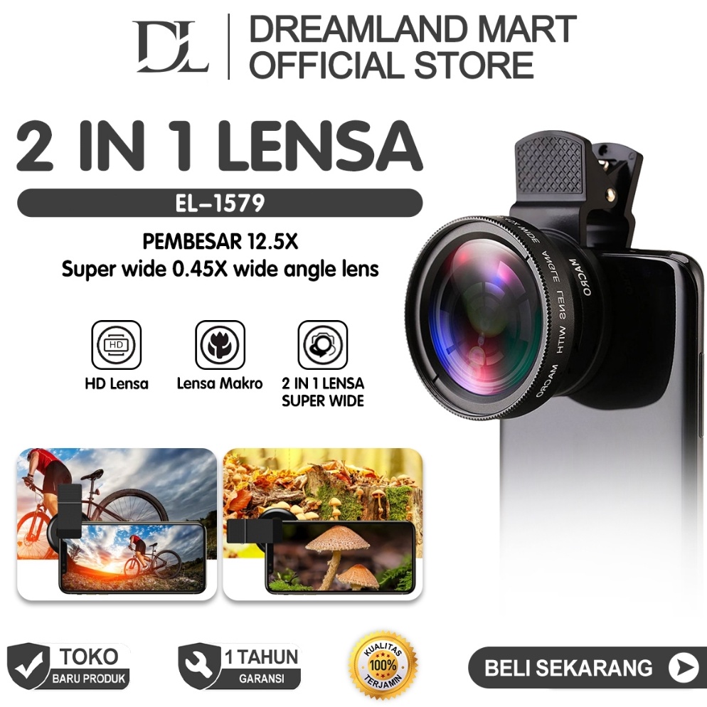 KODE M1Q DL Lensa Kamera Eksternal 2 In1 Hd Macro 37mm 49uv 45x Super Wide Angle 125x Camera Lens Sm