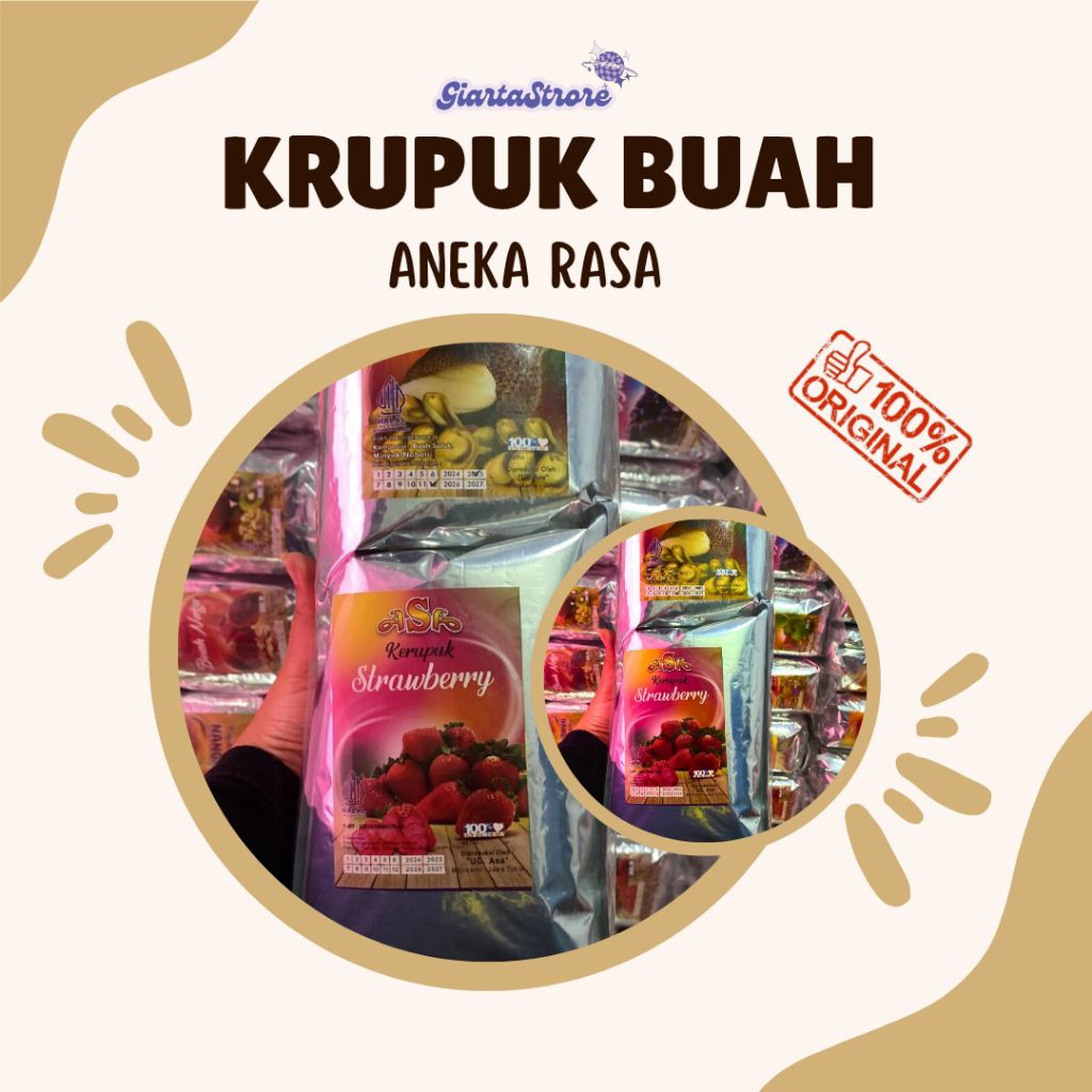 

Kerupuk Buah Berbagai Rasa 1 pack/Krupuk Buah isi 4 pcs/Krupuk Buah Aneka Rasa