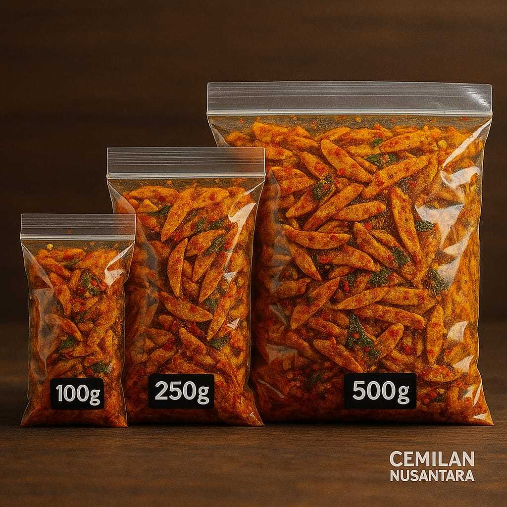 

Cemilan Basreng Pedas Daun Jeruk Kemasan 100g 250g 500g GURIH RENYAH