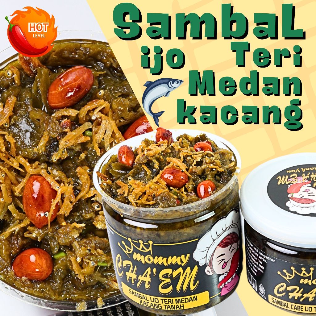 

Sambel Ijo Teri Medan Kacang Pedas Sambal Cabai Cabe Hijau Tomat Original Fresh Halal Praktis / Berat 200 Gram 130gr / Sambal Mommy Cha'em