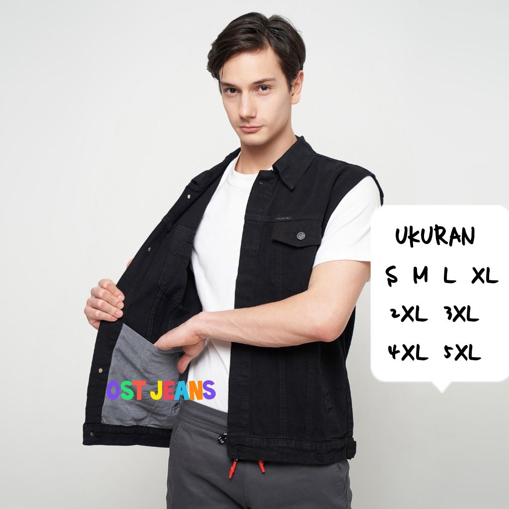 OST JEANS * Rompi Jeans Hitam Ukuran S Sampai 5XL Best Denim ( Unisex/Pria/Wanita) Big Size Jumbo Ro