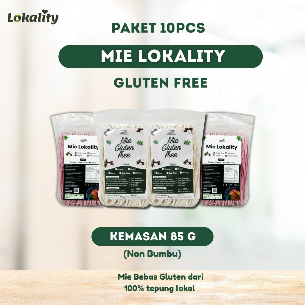 

Paket 10pcs Mie Lokality 85g Gluten Free - Mie Singkong - Pasta Spagetti MPASI - Vegan Friendly
