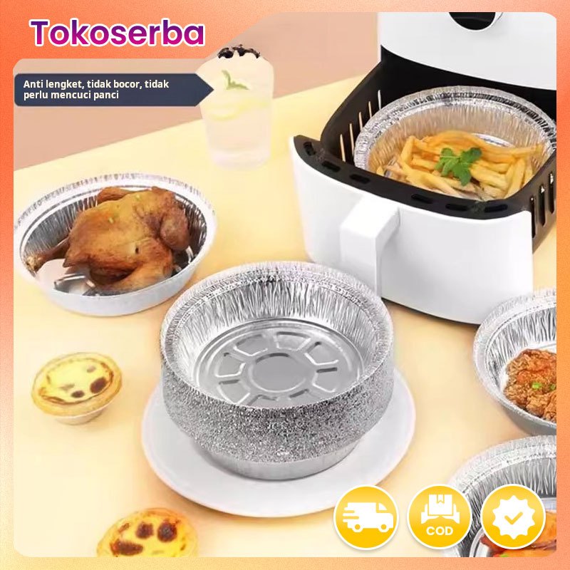 Piring Foil Timah Penggorengan Udara Kertas Khusus Bulat Tebal Makanan Kelas Rumah Tangga Oven Kotak