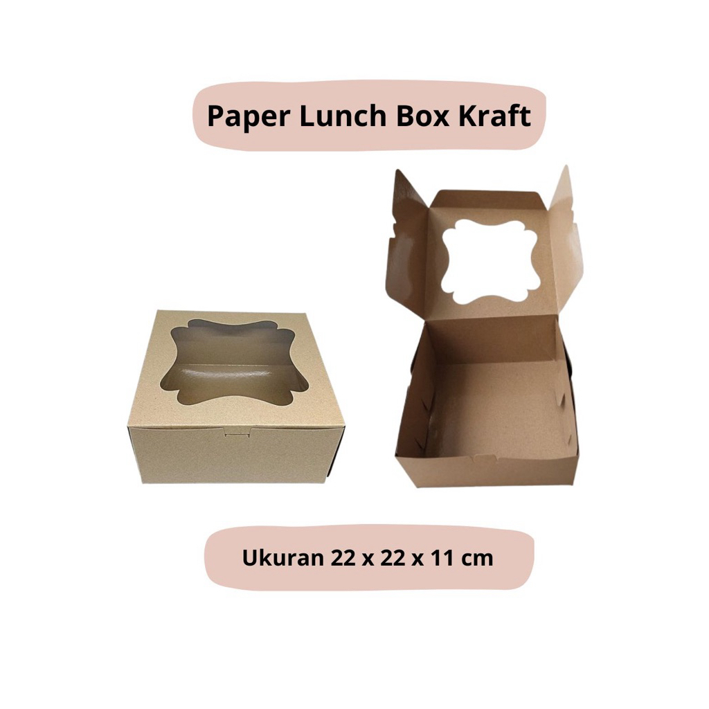 Paper Lunch Box Laminasi Window Kraft Coklat / Bolu / Anti Minyak