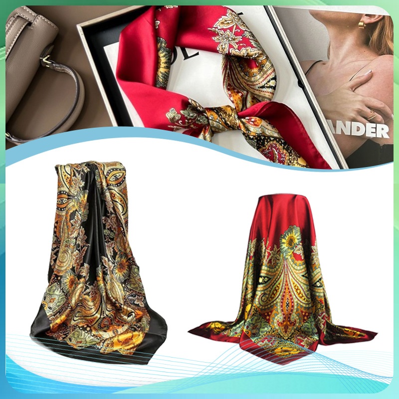 Satin Syal Syal Persegi Besar Syal Sutra Wanita 90 * 90 Syal Persegi Sutra Imitasi Syal Satin