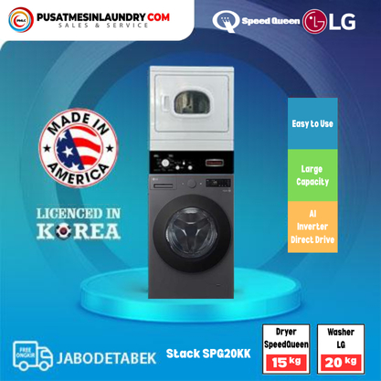 LG Mix Stack Mesin Cuci 20kg & Mesin Pengering 15kg Gas SPG20SNKK Kaca Kecil