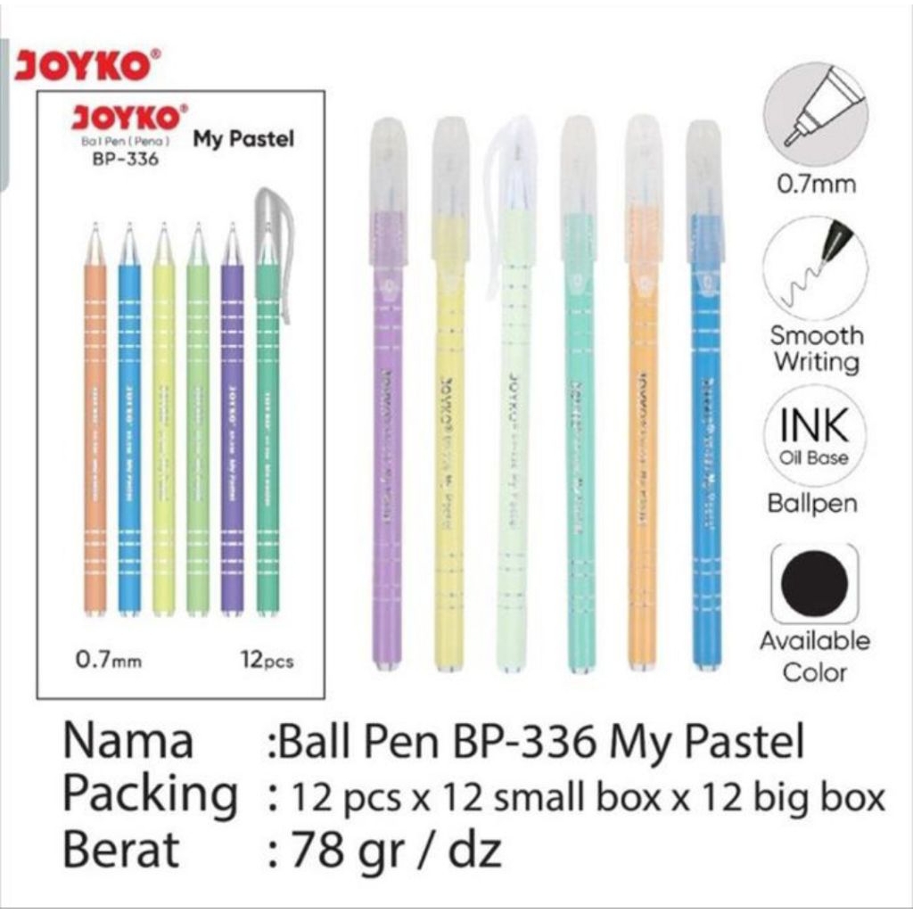 

(12pcs) pulpen Joyko BP-336 my pastel / Ballpen Joyko BP-336/pen Joyko BP 336 my pastel