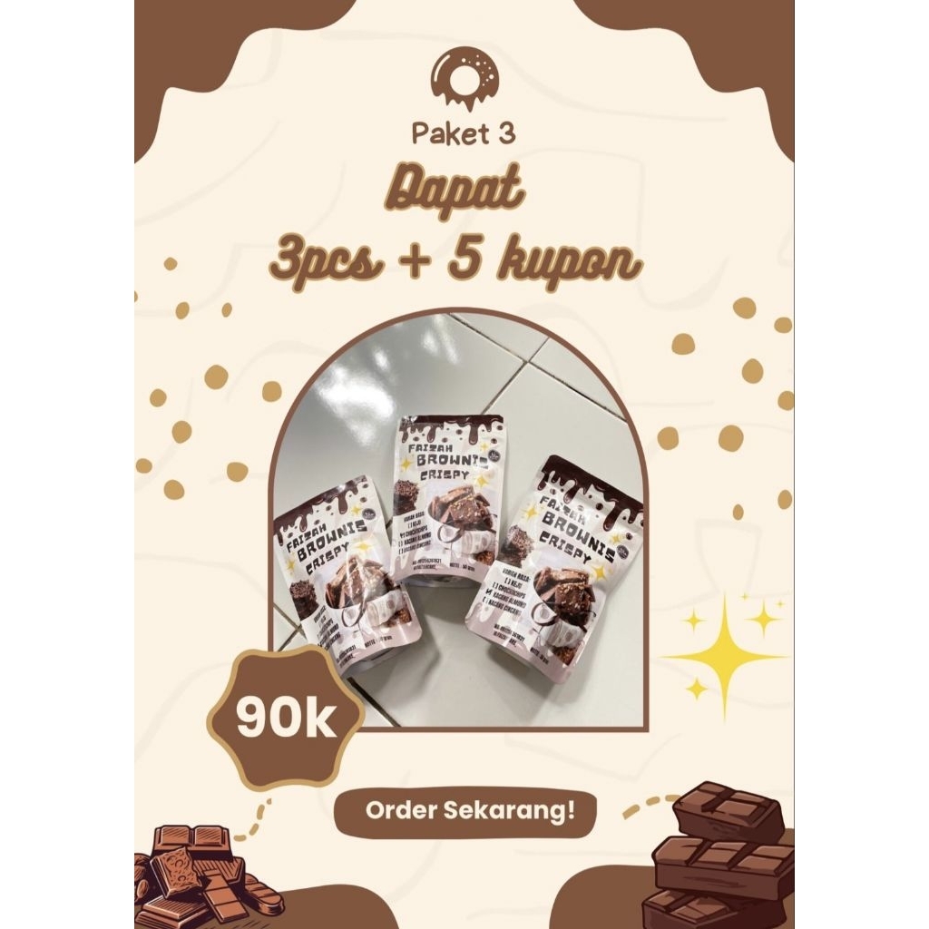 

brownies crispy paket isi 3pcs + 5 kupon