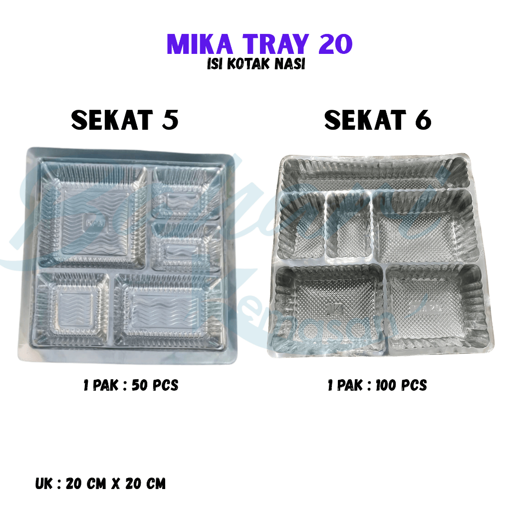 MIKA PLASTIK SEKAT 5 SEKAT 6 KOTAK BOX NASI isi 50pcs isi 100 pcs 20x20 20cm