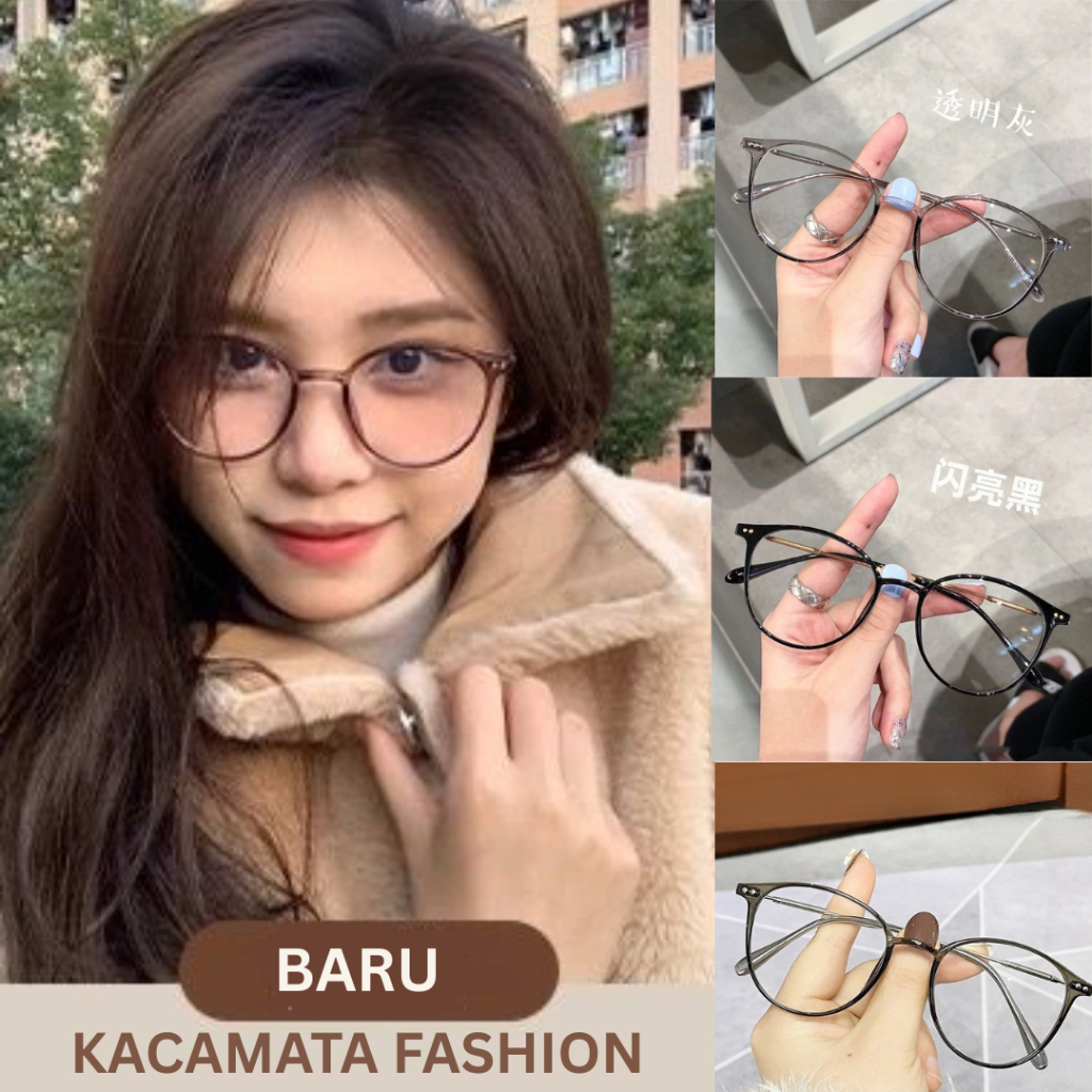 Kacamata Anti UV Bingkai Retro Transparan Bening Hitam Model Korea Frame Bulat Fashion Pria Wanita