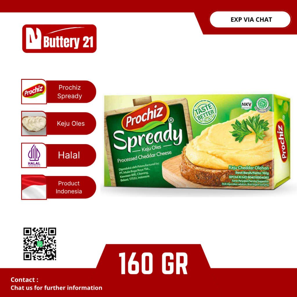 

PROCHIZ SPREADY CHEDDAR 160 GR/KEJU OLES/PROCESSED CHEDDAR CHEESE/KEJU CHEDDAR OLAHAN