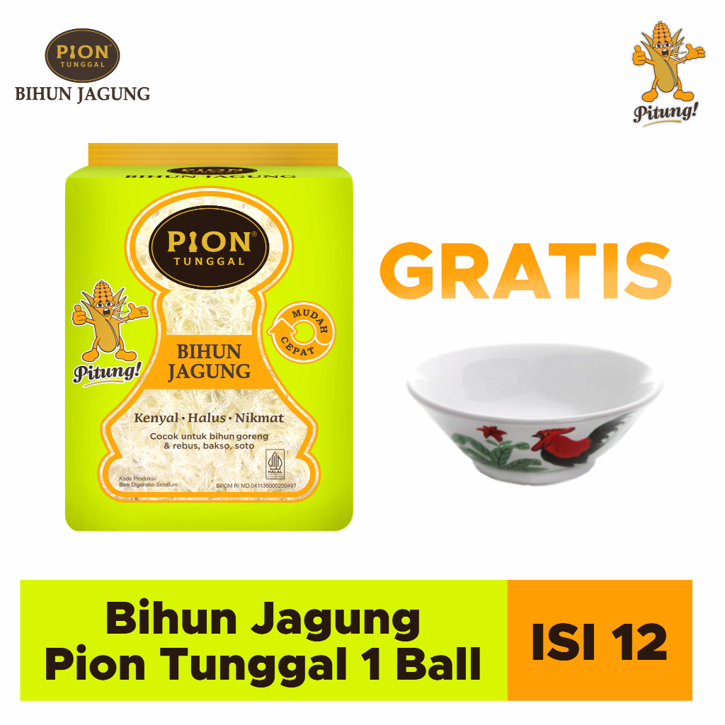 

BIHUN JAGUNG PION TUNGGAL HIJAU 1 BALL - ISI 12 - (GRATIS MANGKUK )