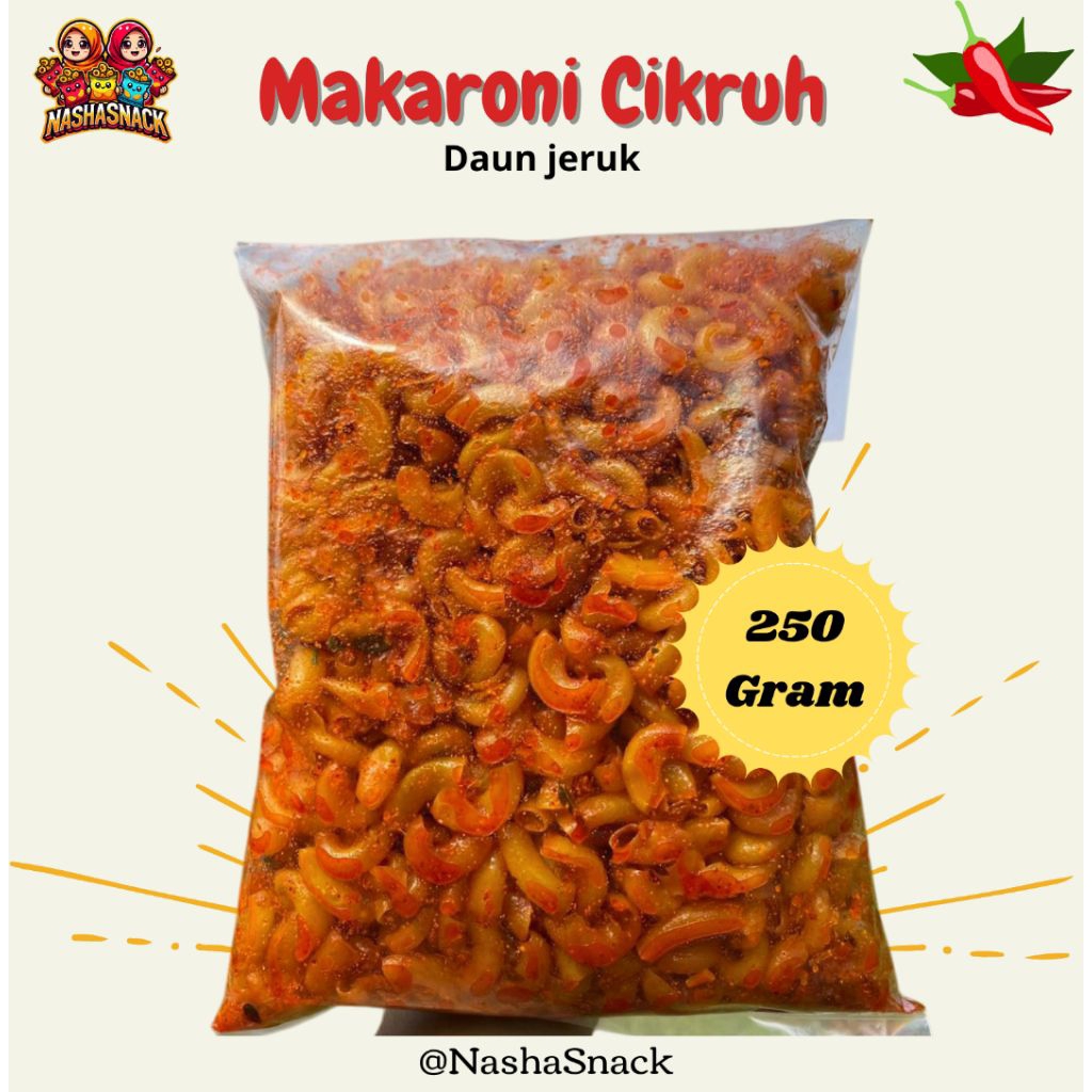 

Makaroni Cikruh Pedas nampol Daun Jeruk Asli – Super kriuk 250 Gram