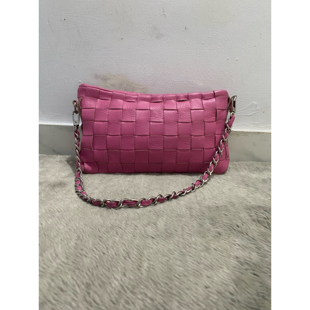 shoulder bag pink kulit anyam dr daad preloved