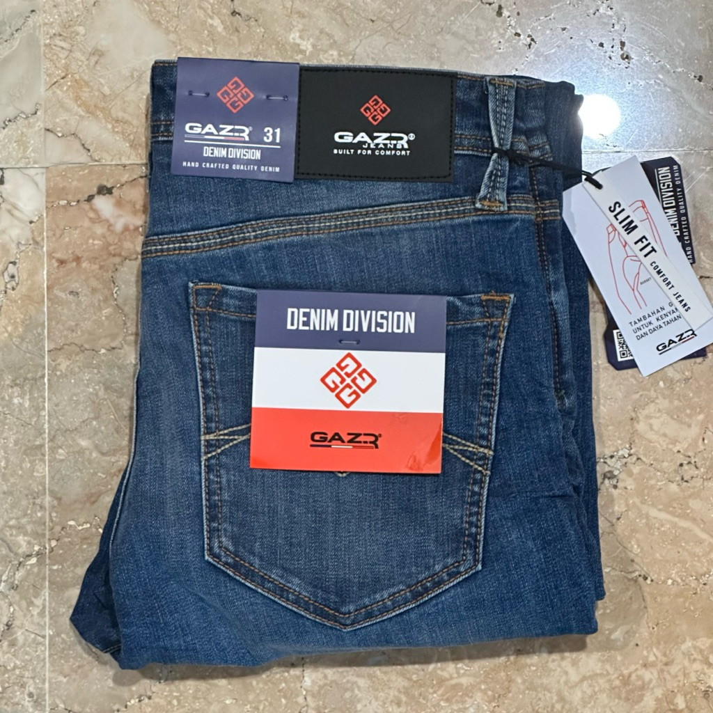 GRATIS OBLONG Celana panjang jeans Pria GAZR Original Slim Stretch Gusset Light Blue 808220101