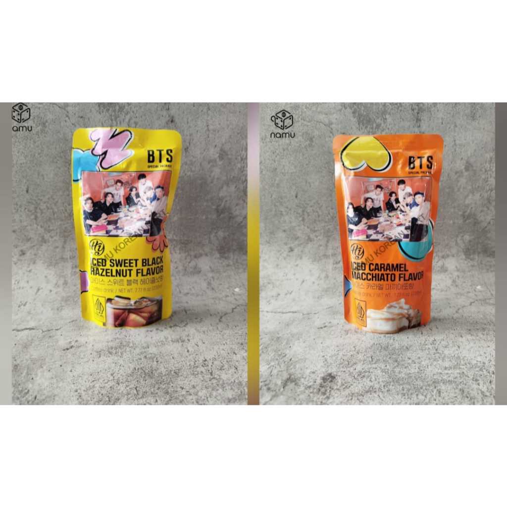 

HY BTS Pouch Drink Caramel Macchiato 230ml / HY BTS Pouch Drink Sweet Black hazelnut / Kopi Kemasan / Coffee Drink / Minuman Pouch / Korean Coffee / BTS