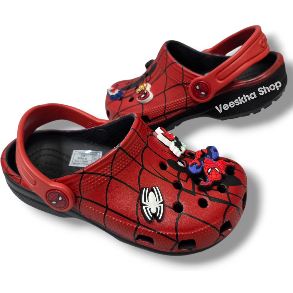 SANDAL CLASSIC SPIDERMAN JIBBITZ  KIDS & DEWASA/CLASSIC SPIDERMAN JIBBITZ/SANDAL ANAK/SANDAL PRIA (C