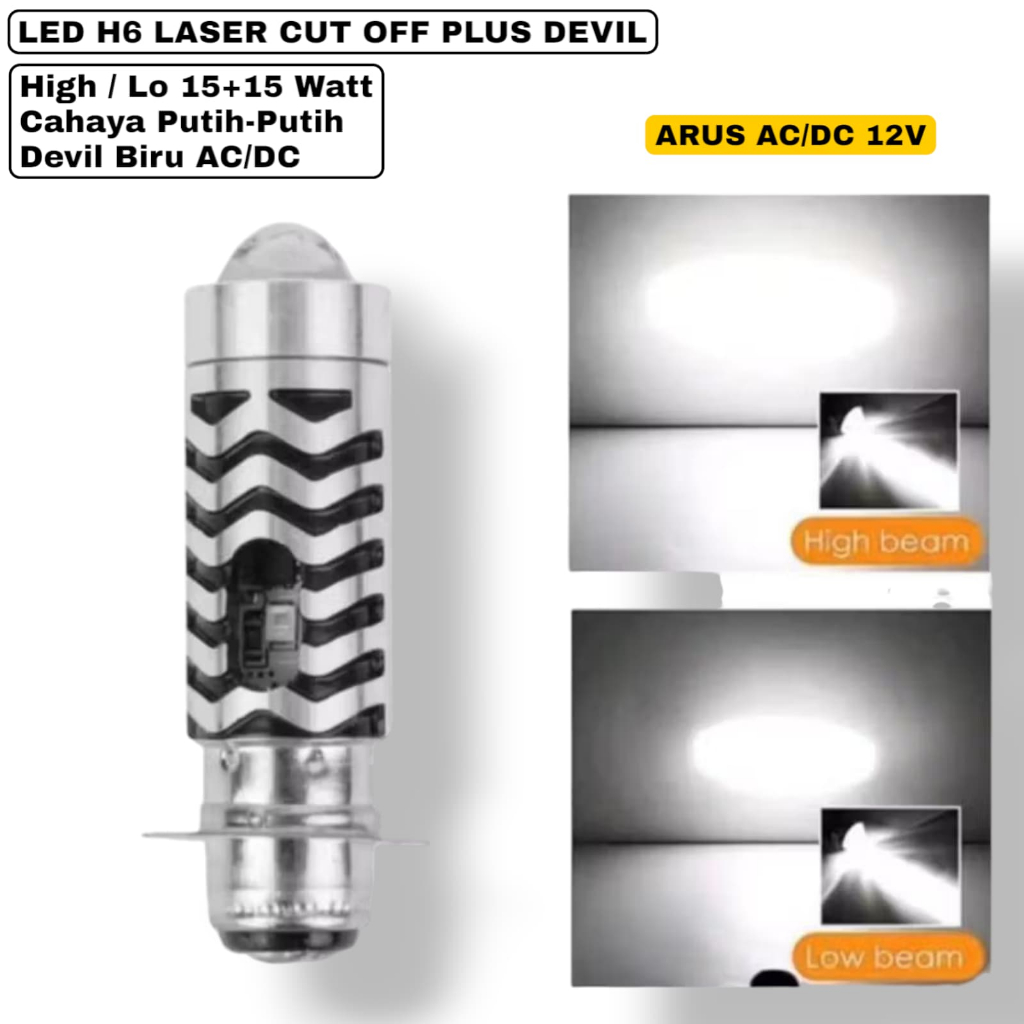 LAMPU DEPAN UTAMA MOTOR LED H6 LASER CUTOFF JAUH DEKAT PUTIH PUTIH PLUS SENJA BIRU ISI 2 PCS UNIVERS
