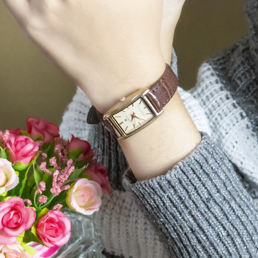 PIERRE JILL 1798-L JAM TANGAN WANITA PERSEGI CASUAL FASHION TALI KULIT WATER RESISTANT FREE BOX