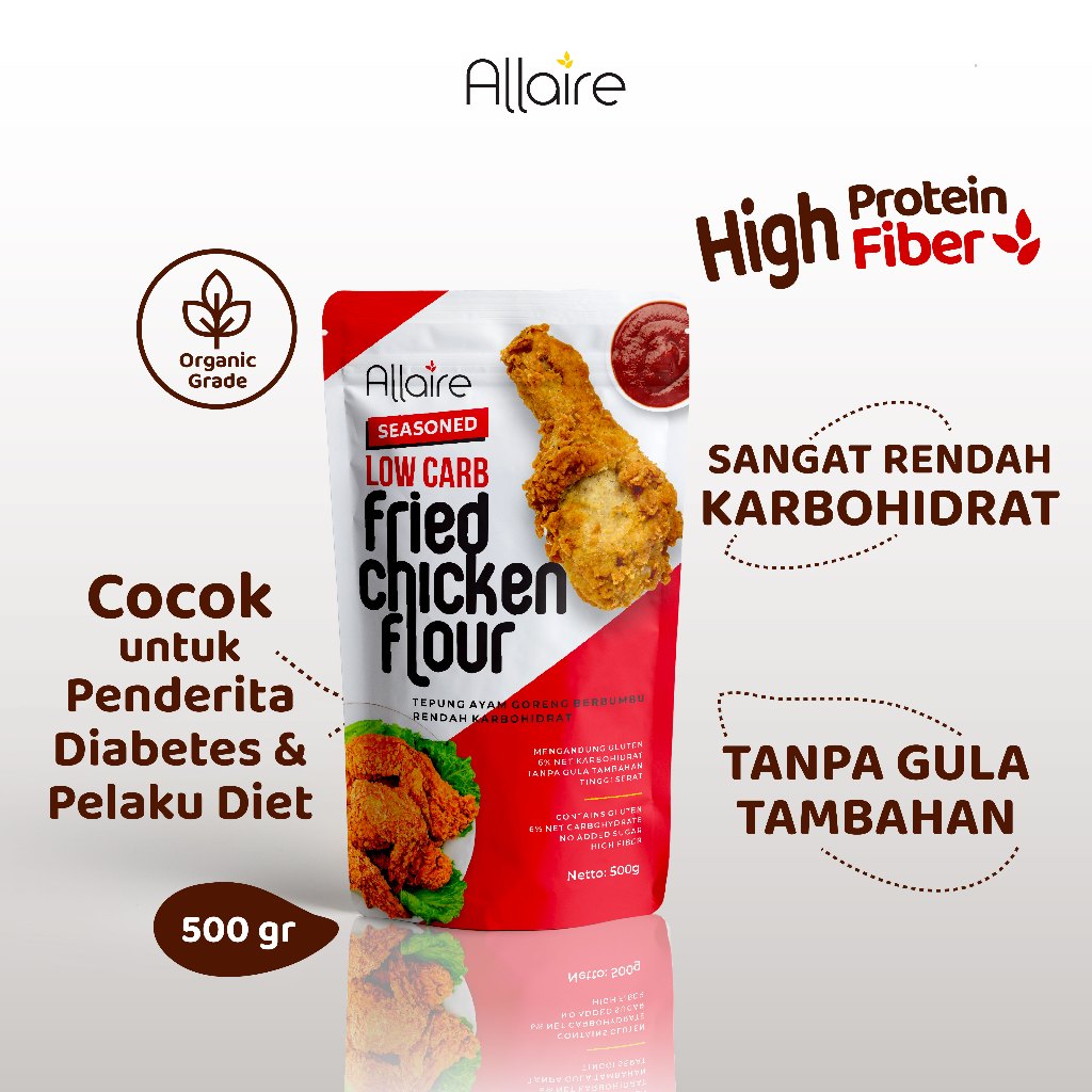 

Allaire Fried Chicken Flour - 500g | Tepung Fried Chicken Rendah Karbo | Tepung Ayam Goreng Low Carb | Tepung Keto Ayam Goreng | Halal