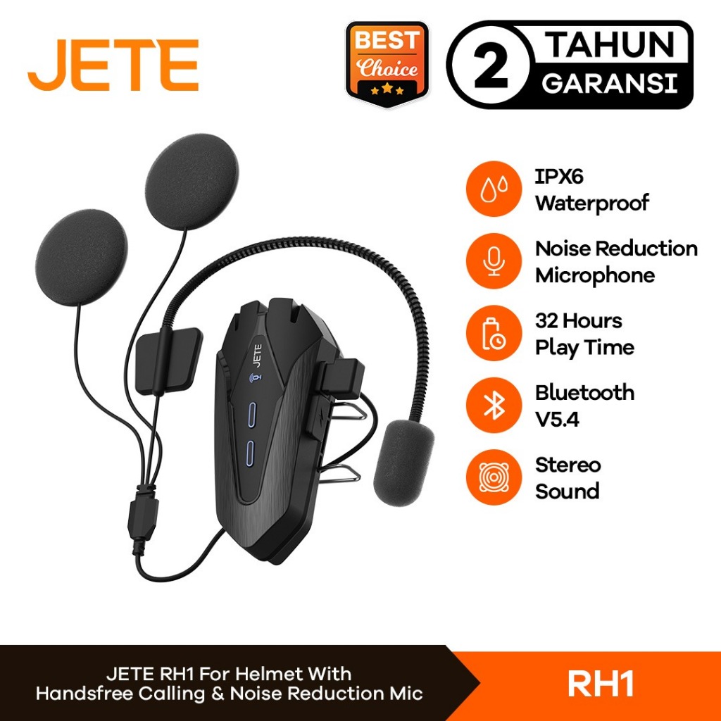 JETE Helmet Headset Bluetooth RH1 IPX6 Helm Motor NOT Intercom with Microphone BT 5.4 - Garansi 2Th