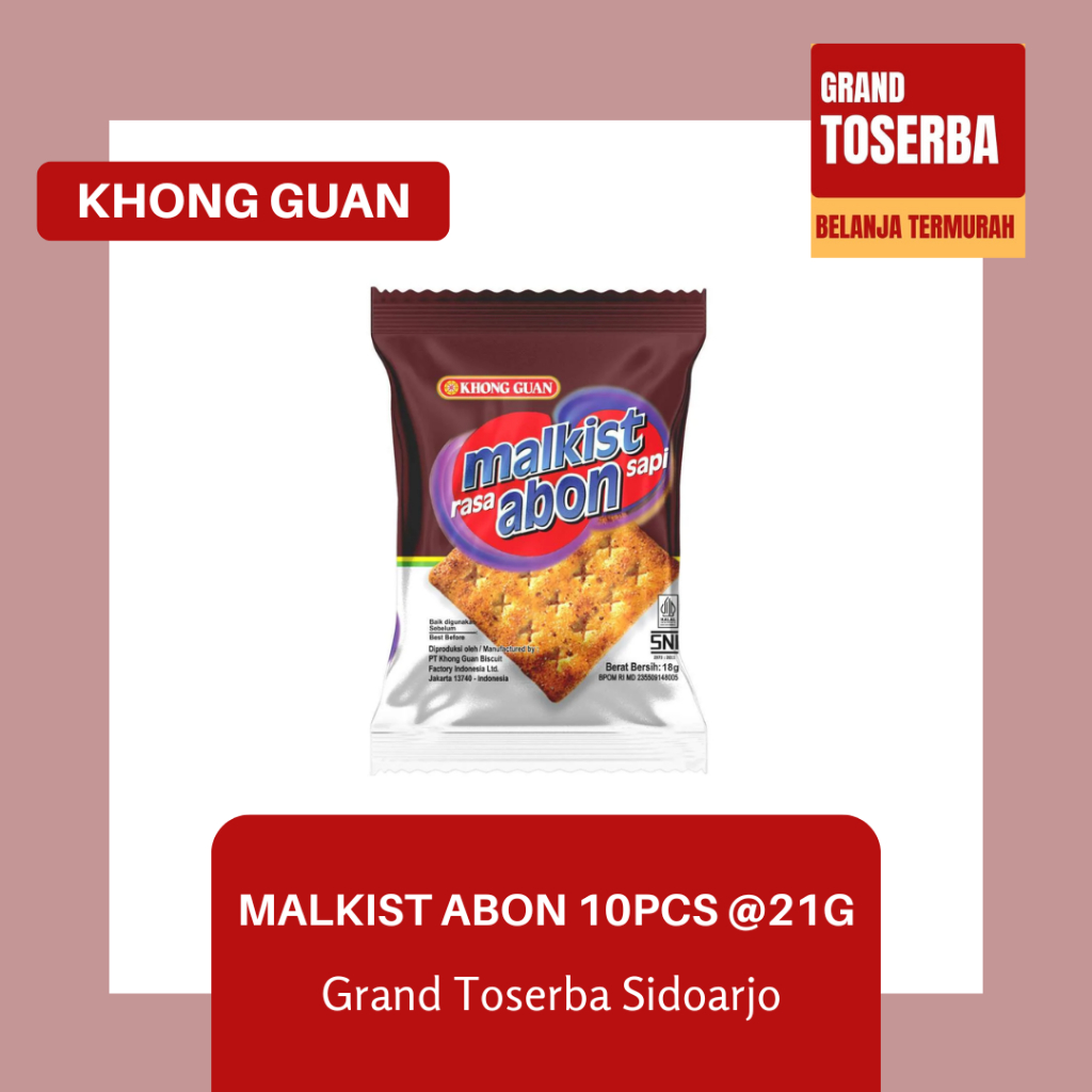 

KHONG GUAN MALKIST ABON 10 SACHET @21g / BISKUIT RENYAH TABURAN ABON SAPI / CAMILAN DAN SNACK