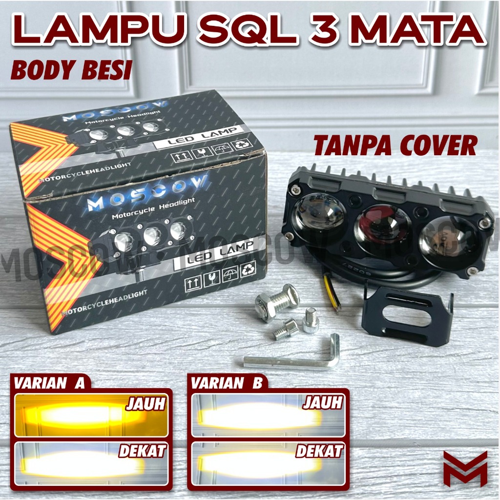 LAMPU TEMBAK SOROT MINI 3 MATA 2 WARNA SQL NON DEVIL AC DC MOTOR MOBIL TRUK SUPER BRIGHT 18W DC 12-8