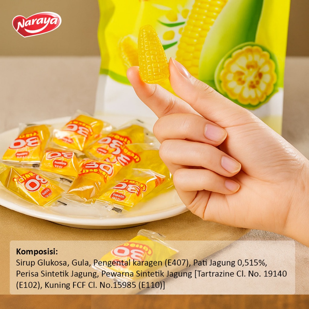 

Ygshop17 Permen Naraya Jeli Jagung 3D Corn Jelly Candy Halal 330G Snack Permen Lunak Rasa Jagung