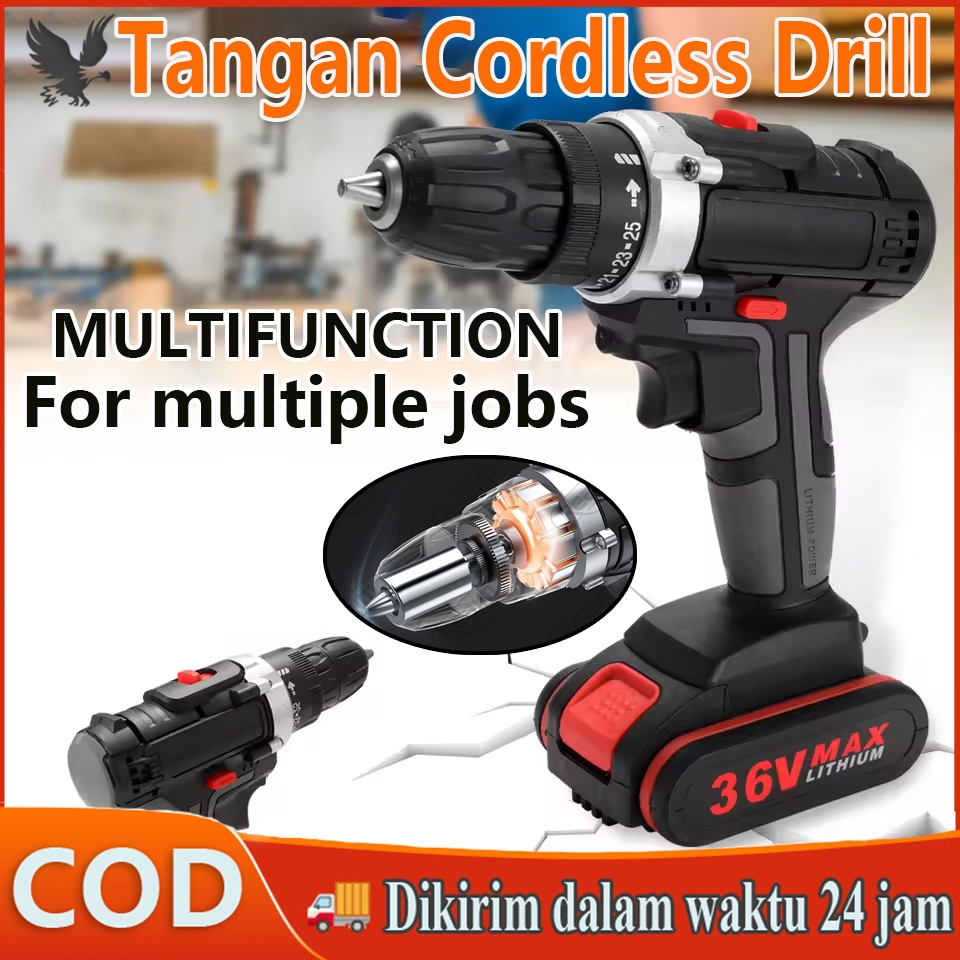 【COD】 3 in 1 Tangan Cordless Drill  Mesin Bor Impact Drill  Bor baterai besi tembok Beton kayu - Cor