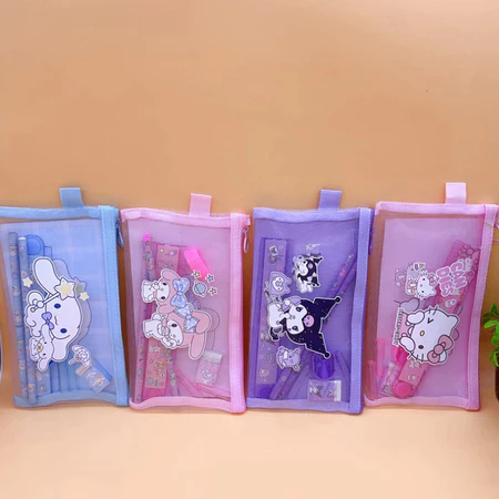 

Ay00! Set Alat Tulis Anak Lucu Motif Sanrio Dengan Pouch Pensil Kuromi Cinnamoroll Melody Hello