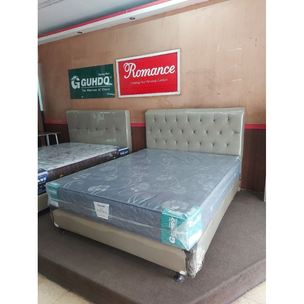 SET Tempat Tidur 160 Queen Size - Divan + Kasur + Headboard - GUHDO NP Springbed - Ranjang - Matras 