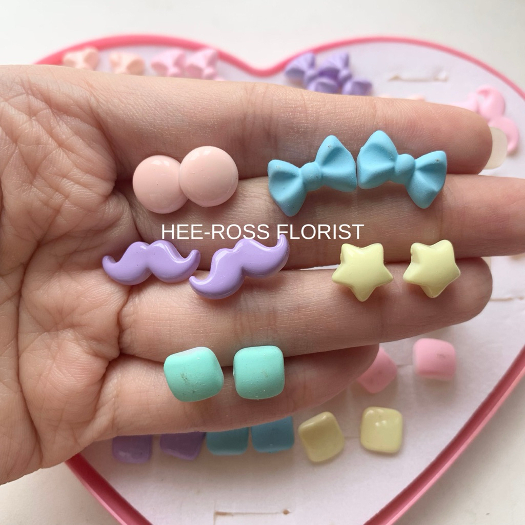 Anting tusuk plastik pastel / anting tusuk pita / anting tusuk bintang / anting plastik / anting ant