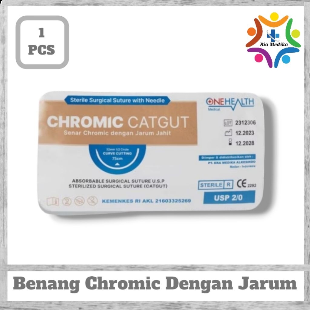 Benang Catgut Chromic OneHealt 3.0   Catgut Chromic 2.0 Dengan Jarum Ecer 1Pcs