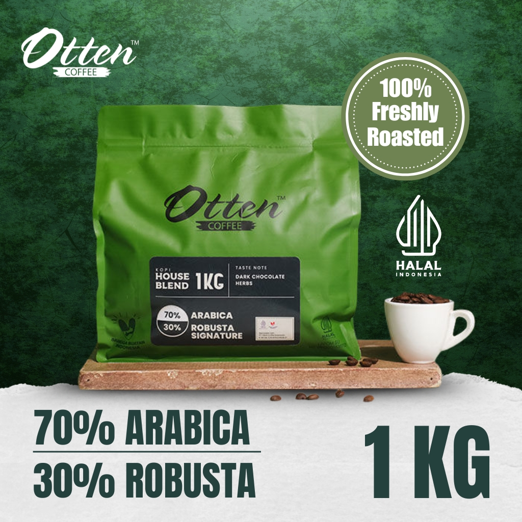 

70% Arabica 30% Robusta Signature House Blend 1kg - Biji / Bubuk Kopi Komersial House Blend Arabica / Arabika Robusta Otten Coffee Commercial Roasted Beans