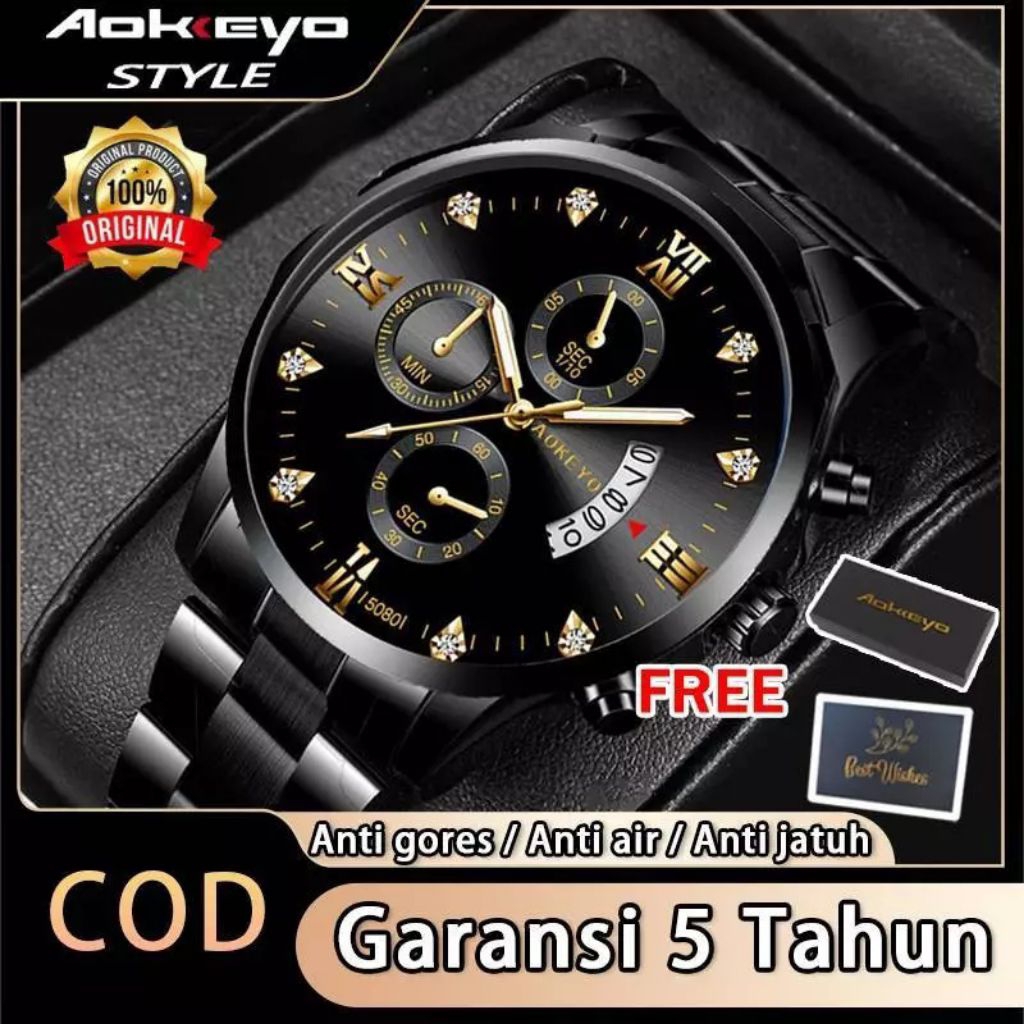 AOKEYO Jam Tangan Pria Anti Air Original Luxury Stainless Steel （Free BOX+Kartu Garansi）