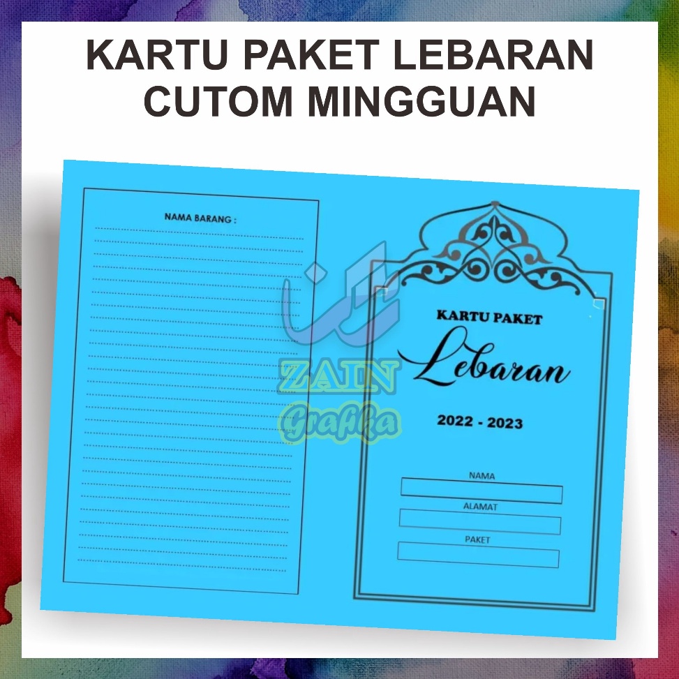 

KODE T89P 5 pcs Cetak Kartu Paket Lebaran Mingguan Zain Grafika
