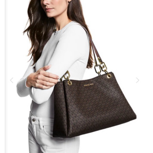 Michael Kors Trisha Large Logo Shoulder Bag Brown (preloved)