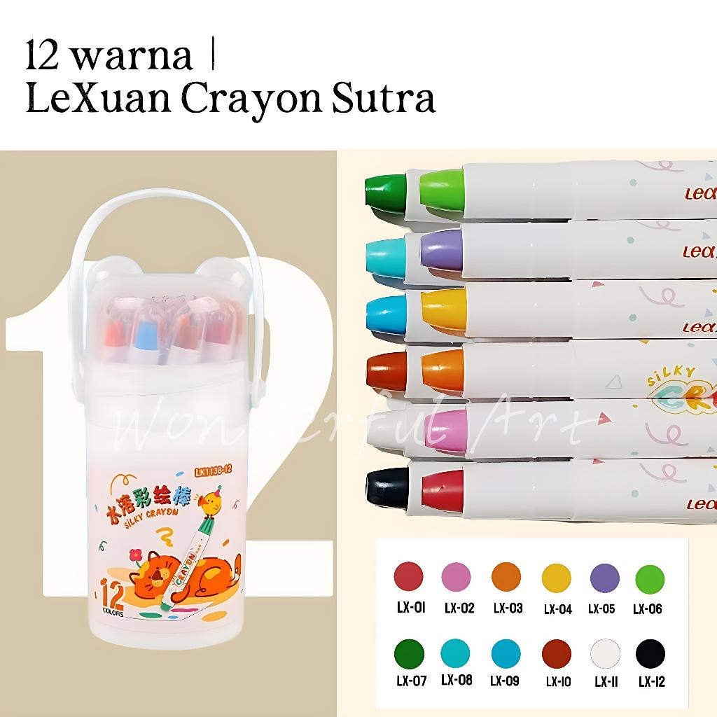 

Free Brush Ready Stock LeXuan Crayon Sutra Putar Washable Silky Crayon 12 Warna Colorful Bucket