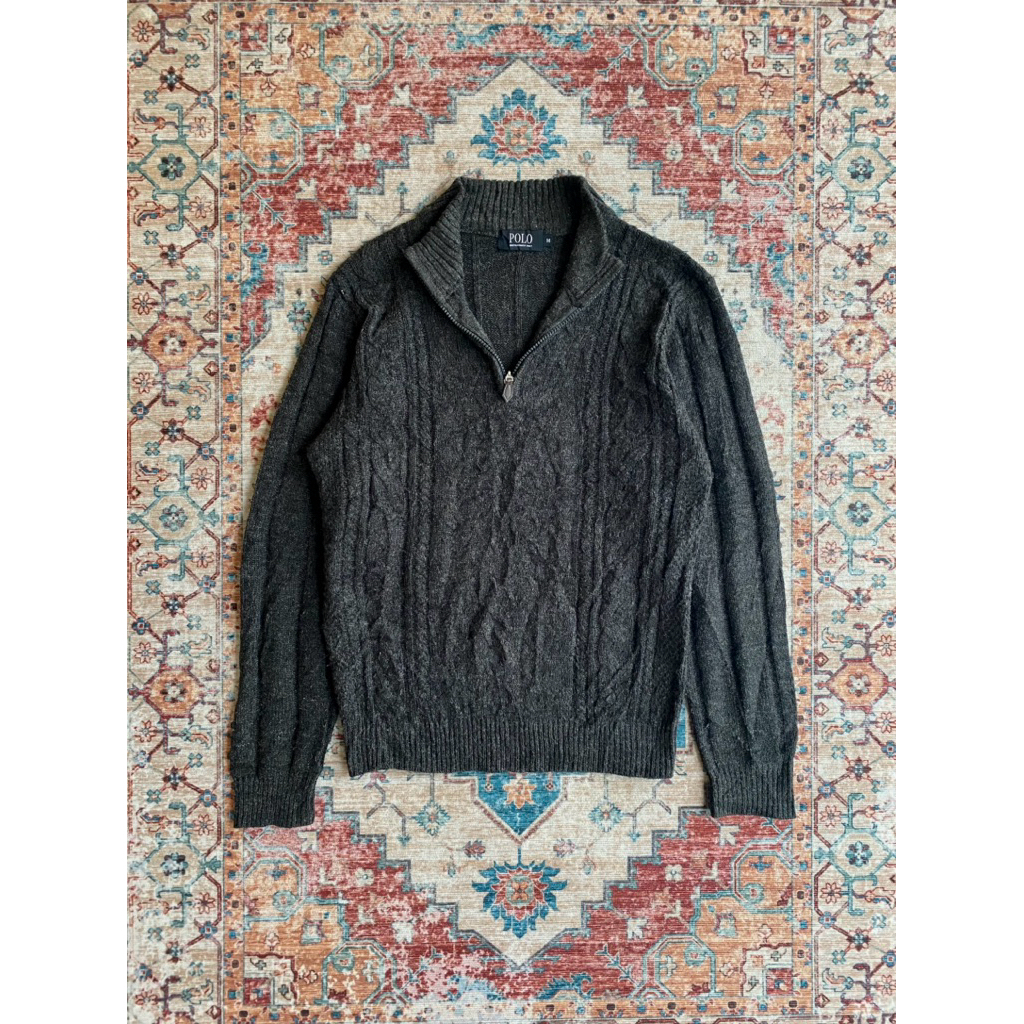 Polo Cable Knit Cotton Half Zip Sweater