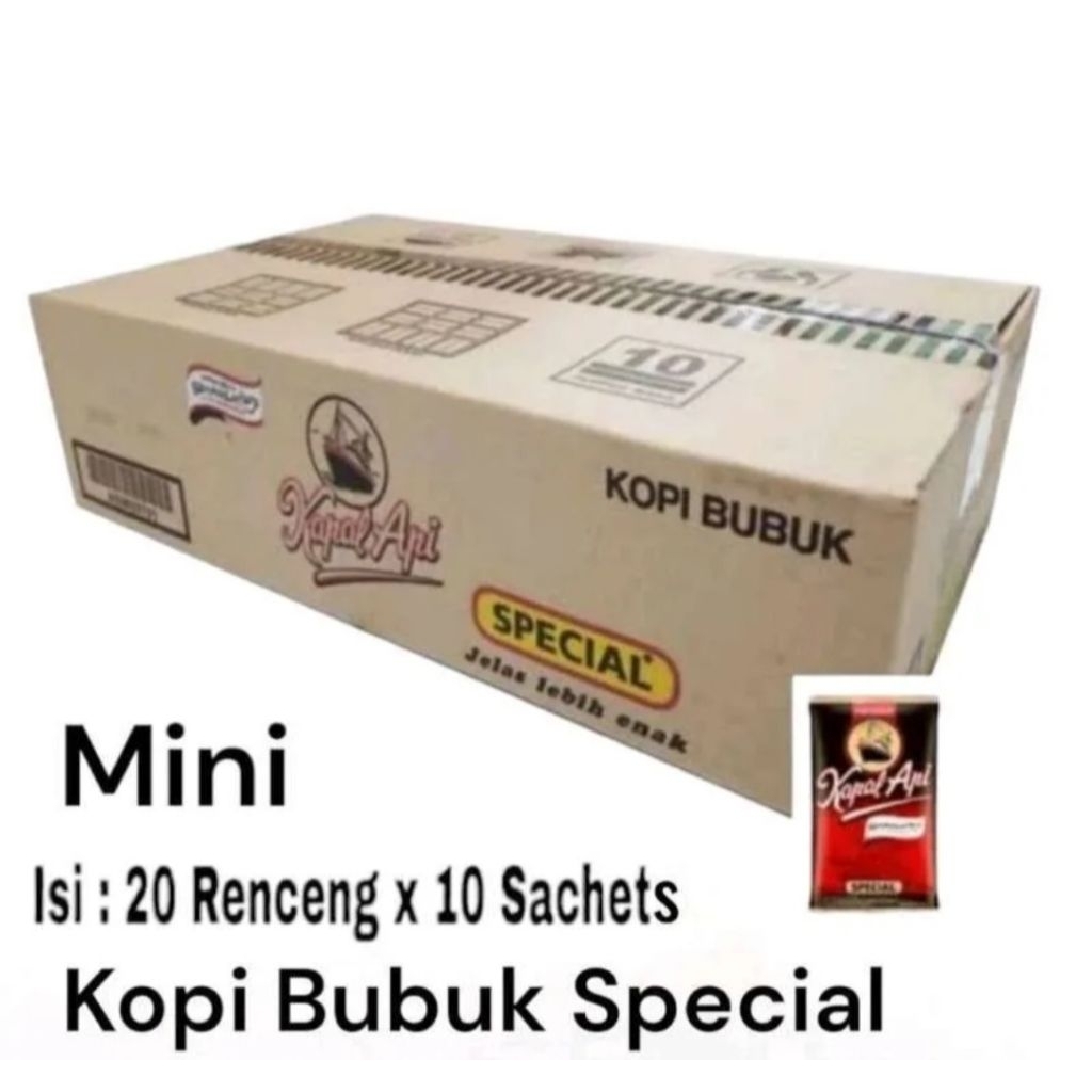 

Kapal Api Special Mini Kopi Bubuk 1 Karton [ 20 Renceng x 10 Sachet ]
