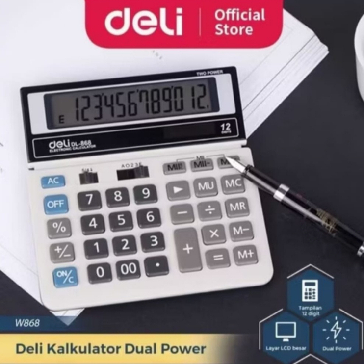

Deli Kalkulator Dual Power W868 12DIGIT TERLARIS