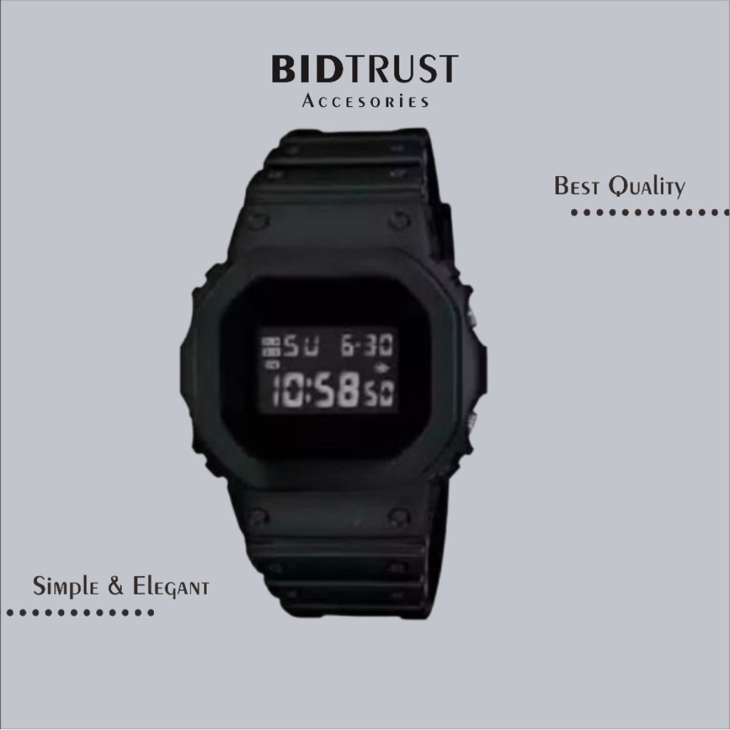 JAM TANGAN DIGITAL PRIA SPORTY DW-5600 BLACK HITAM • Karet Rubber Analog Digital Angka Jarum Quartz 