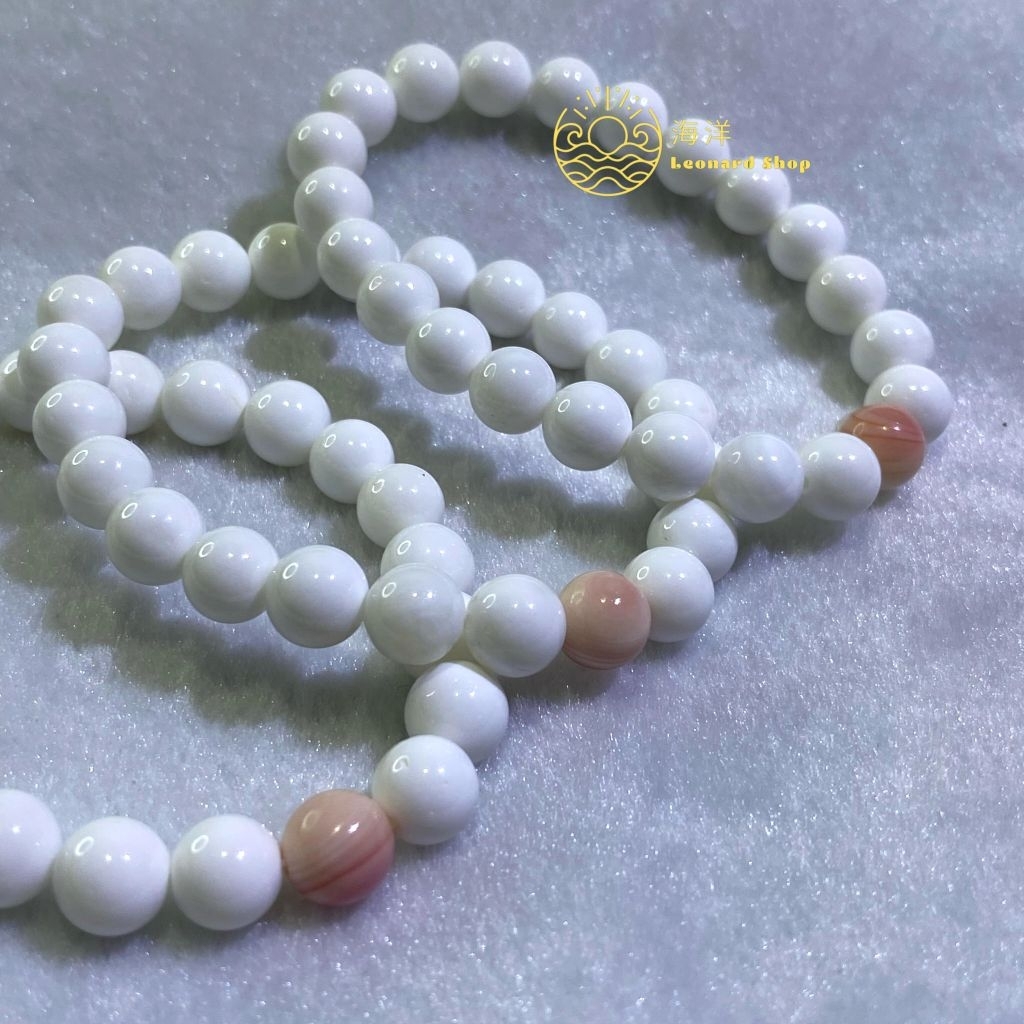 GELANG KULIT KERANG TUA ASLI 100% KOMBINASI PUTIH SERAT PINK BAHAN SUPER BERKUALITAS NATURAL ALAMI B